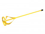 A steel mixing paddle with a twisted blade attachment and hex shank, designed for mixing mortar, adhesive, and render using a power drill.