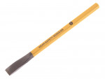 A hardened steel bolster chisel with a wide flat blade, used for cutting masonry, tiles, and breaking out concrete.