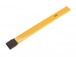 A hardened steel chisel with a bevelled cutting edge and a square-section body, for cutting stone, brick, or timber.
