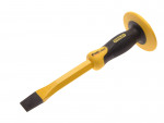 A hardened steel 25mm bolster chisel with a wide flat blade, used for cutting masonry, tiles, and breaking out concrete.