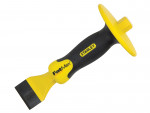 A hardened steel chisel with a bevelled cutting edge and a square-section body, for cutting stone, brick, or timber.
