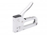 A heavy-duty staple gun with a steel body, an ergonomic trigger, and an adjustable depth guide, for fastening materials to timber.