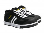 A black safety trainer with a composite toecap, a cushioned insole, and a lightweight anti-slip sole, suitable for lighter-duty site work.
