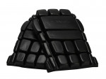 A pair of foam-padded knee pads with adjustable straps, designed to protect the knees during kneeling work.