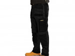 A pair of work trousers designed for use on construction sites and in industrial work environments.,