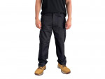 A pair of work trousers designed for use on construction sites and in industrial work environments.,
