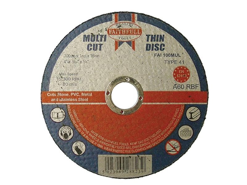 Faithfull FAI10010MUL Multi-Purpose Cutting Disc 100 x 1.0 x 16mm (Pack 10)