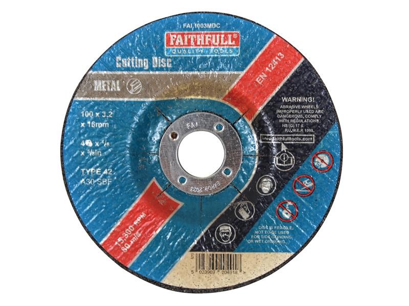 Photo of Faithfull FAI1003MDC Depressed Centre Metal Cut Off Disc 100 x 3.2 x 16mm