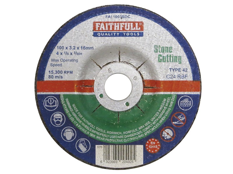 Faithfull FAI1003SDC Depressed Centre Stone Cut Off Disc 100 x 3.2 x 16mm