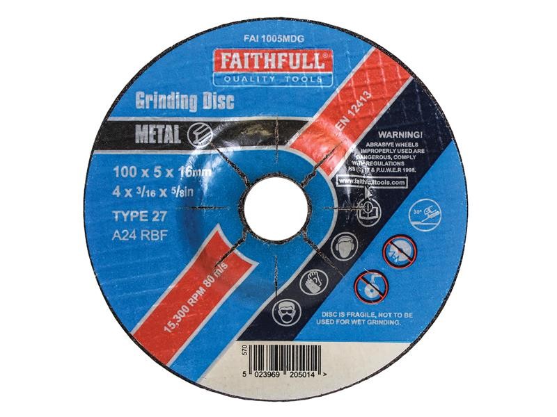 Faithfull FAI1005MDG Depressed Centre Metal Grinding Disc 100 x 5 x 16mm