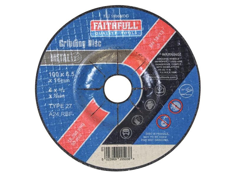 Faithfull FAI1006MDG Depressed Centre Metal Grinding Disc 100 x 6.5 x 16mm