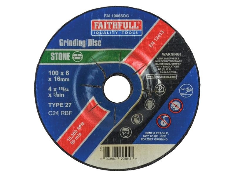 Faithfull FAI1006SDG Depressed Centre Stone Grinding Disc 100 x 6 x 16mm