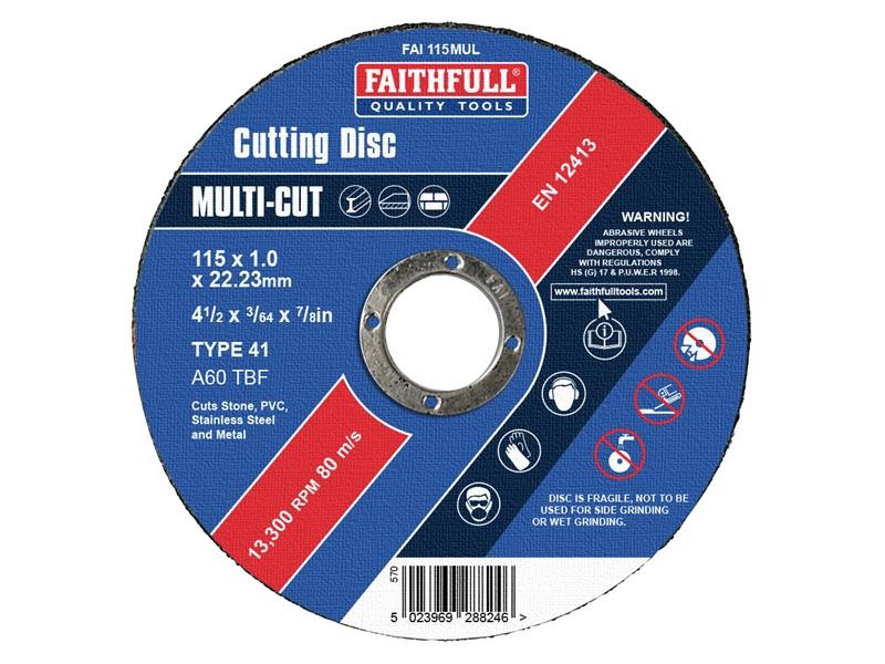 Faithfull FAI11510MUL Multi-Purpose Cutting Disc 115 x 1.0 x 22.23mm (Pack 10)