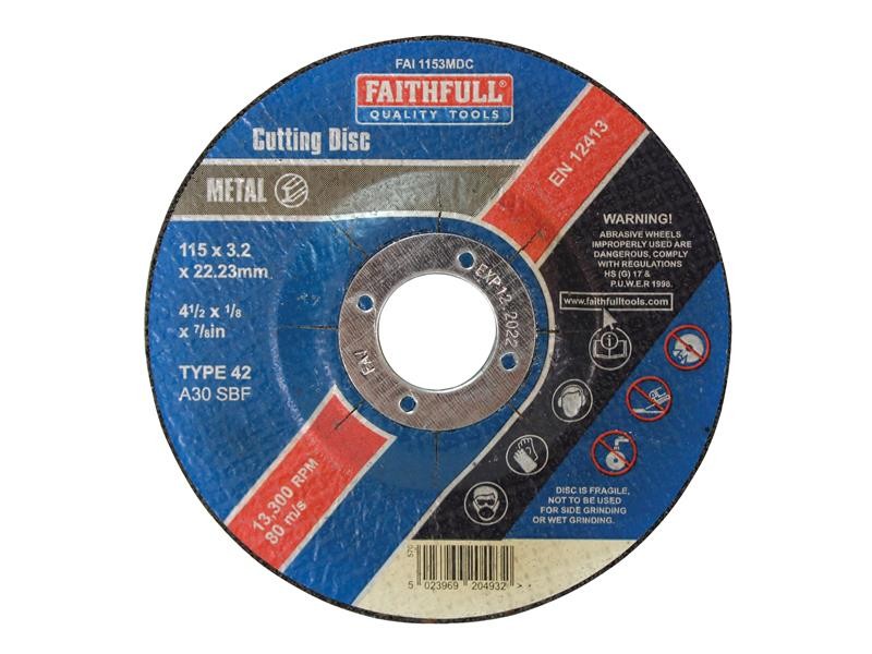 Photo of Faithfull FAI1153MDC Depressed Centre Metal Cutting Disc 115 x 3.2 x 22.23mm