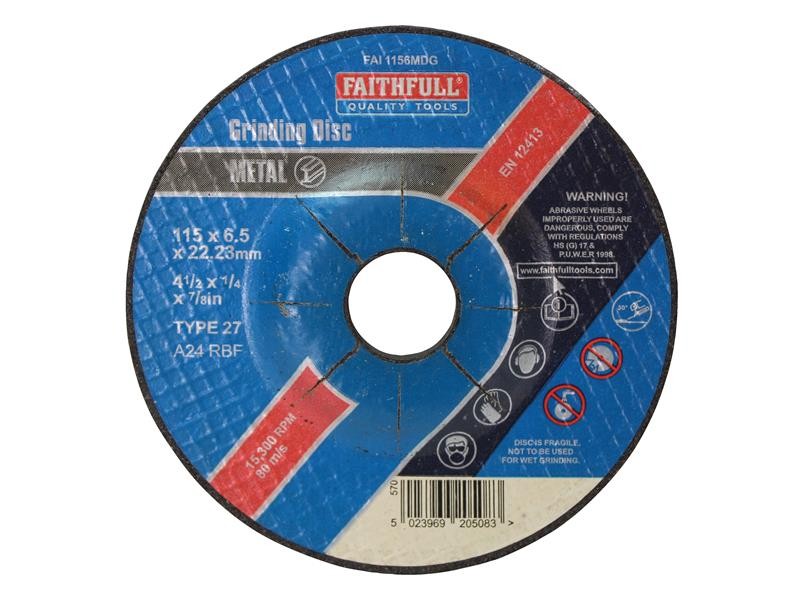 Faithfull FAI1156MDG Depressed Centre Metal Grinding Disc 115 x 6.5 x 22.23mm