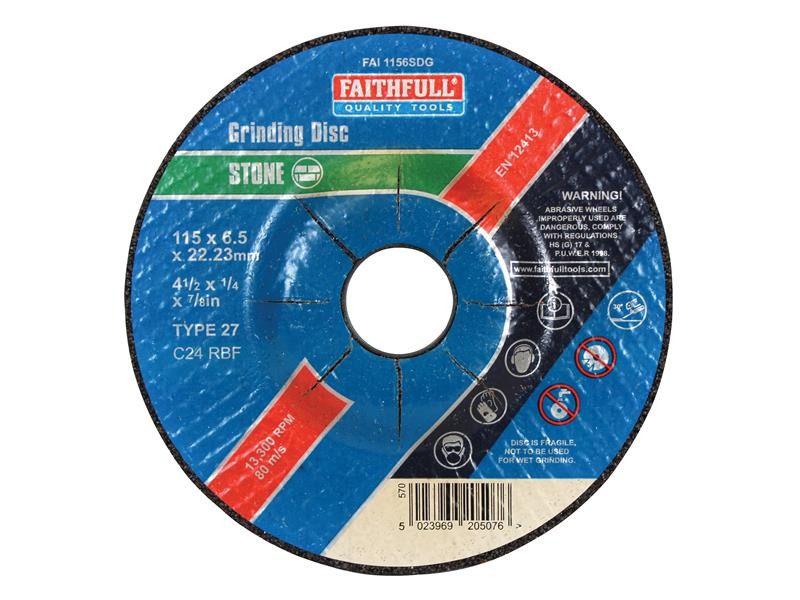 Faithfull FAI1156SDG Depressed Centre Stone Grinding Disc 115 x 6 x 22.23mm