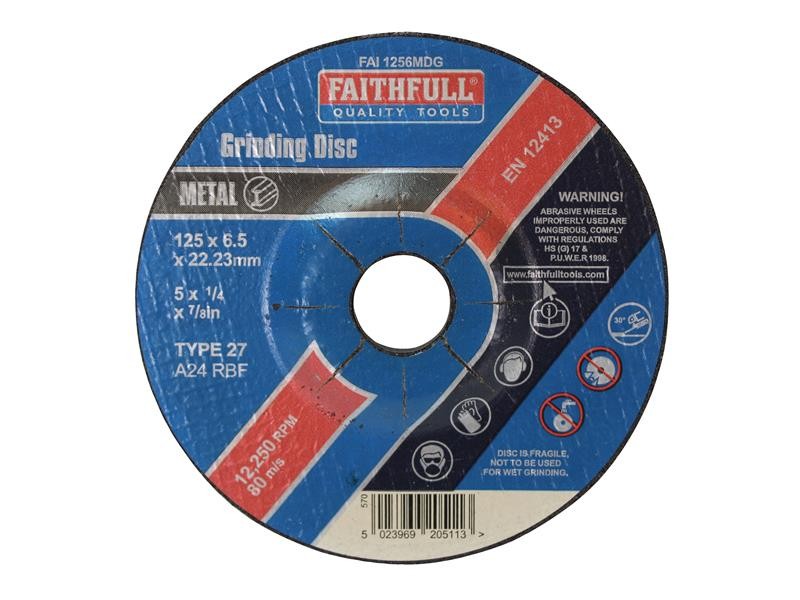 Faithfull FAI1256MDG Depressed Centre Metal Grinding Disc 125 x 6.5 x 22.23mm