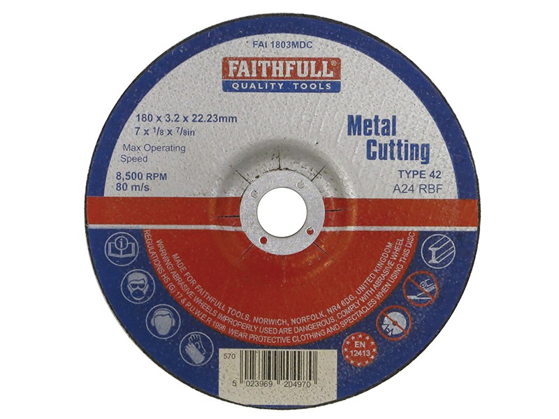 Photo of Faithfull FAI1803MDC Depressed Centre Metal Cutting Disc 180 x 3.2 x 22.23mm