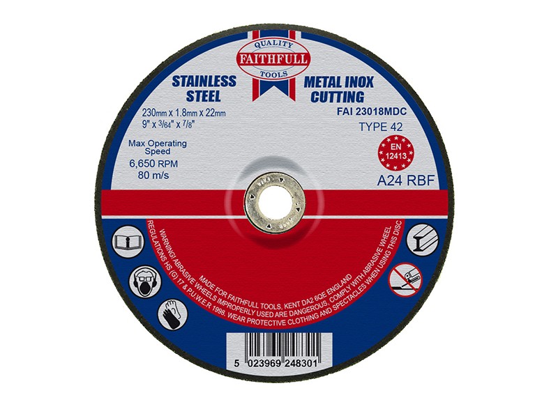 Faithfull FAI23018MDC Depressed Centre Stainless Steel Cutting Disc 230 x 1.8 x 22.23mm