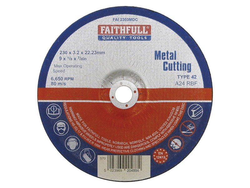Faithfull FAI2303MDC Depressed Centre Metal Cutting Disc 230 x 3.2 x 22.23mm