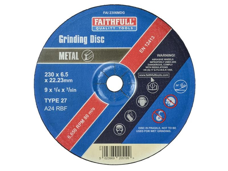 Faithfull FAI2306MDG Depressed Centre Metal Grinding Disc 230 x 6.4 x 22.23mm