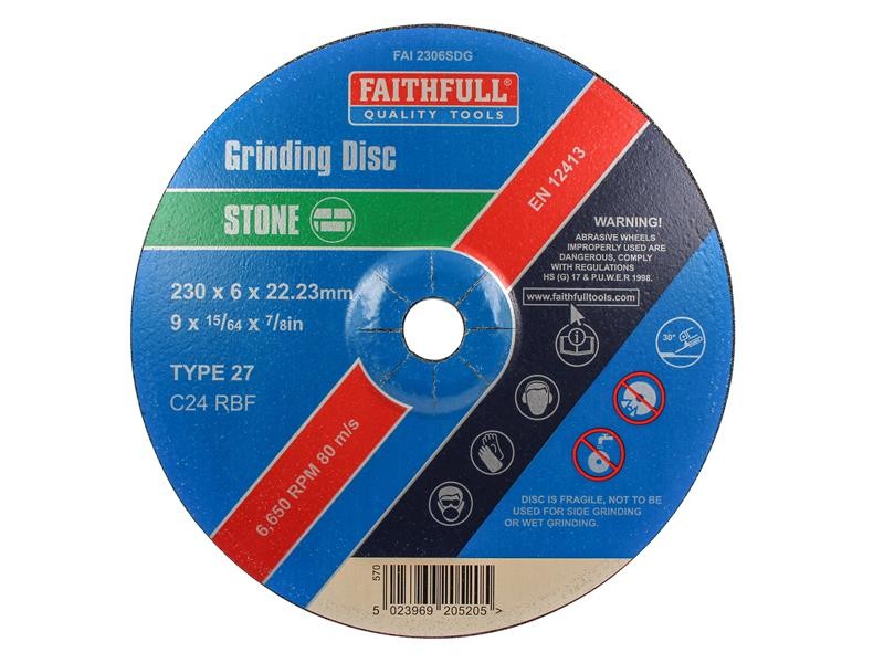 Faithfull FAI2306SDG Depressed Centre Stone Grinding Disc 230 x 6 x 22.23mm
