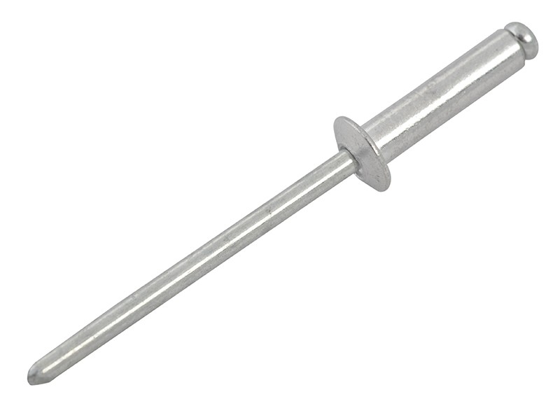 An aluminium 3.2×13mm dome-head blind rivet with a steel mandrel, used for joining sheet materials where access is only available from one side.