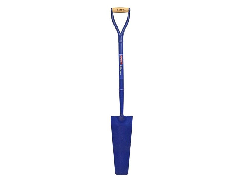 A Faithfull short-handled square-bladed spade with a steel blade and a wooden or fibreglass shaft, for general digging work.