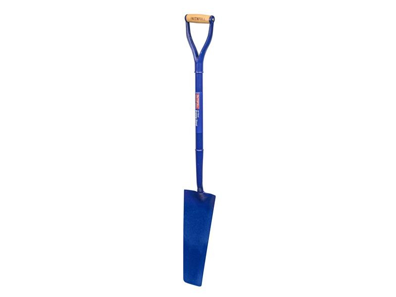 A Faithfull short-handled square-bladed spade with a steel blade and a wooden or fibreglass shaft, for general digging work.