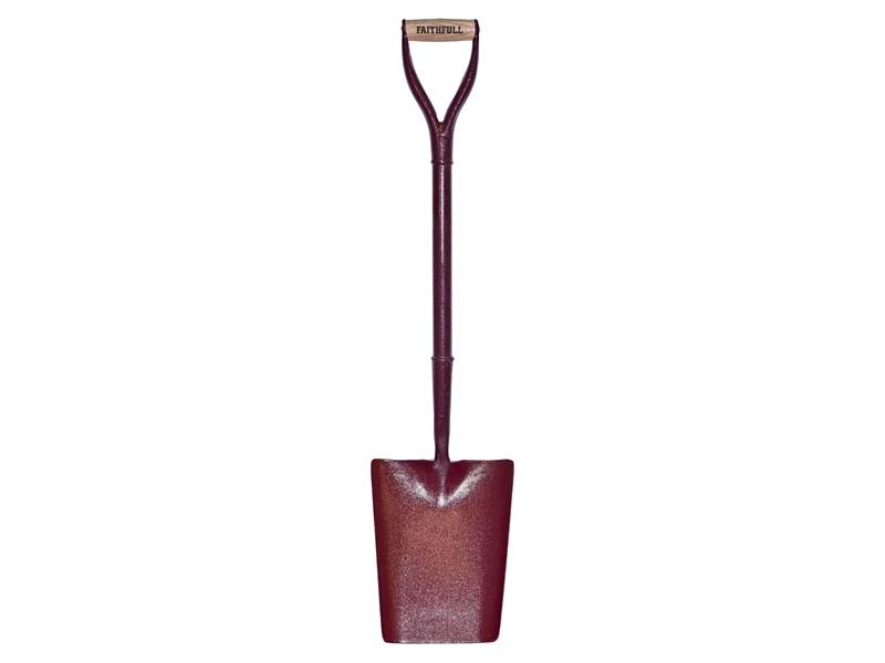 A Faithfull short-handled square-bladed spade with a steel blade and a wooden or fibreglass shaft, for general digging work.