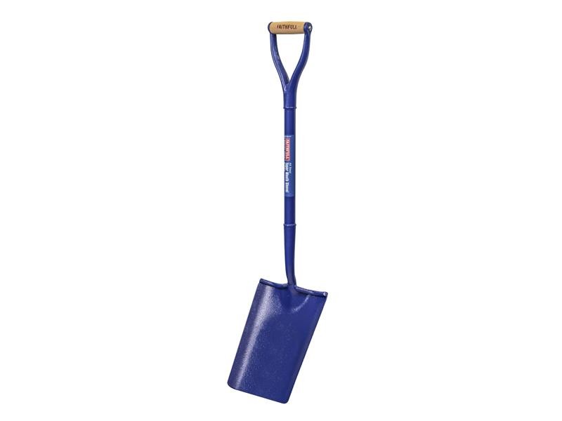 A Faithfull short-handled square-bladed spade with a steel blade and a wooden or fibreglass shaft, for general digging work.