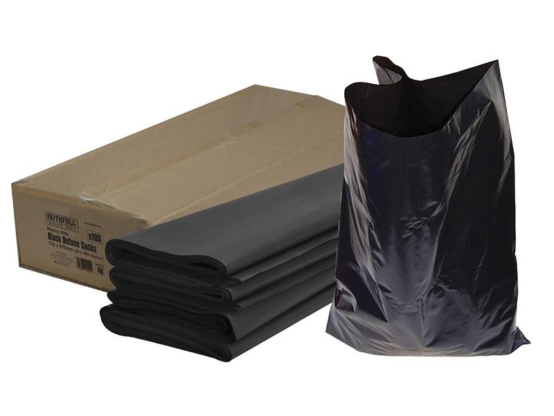 Faithfull FAIBAGREF100 Heavy-Duty Black Refuse Sacks (Pack 100)