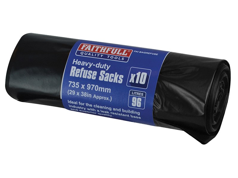 Faithfull FAIBAGREFUSE Heavy-Duty Black Refuse Sacks (Roll 10)