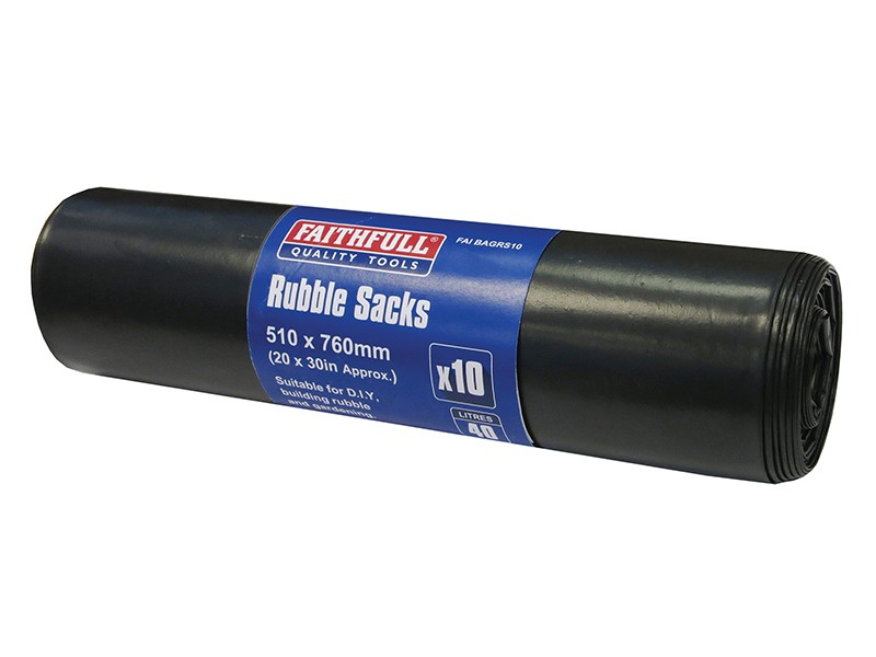 Faithfull FAIBAGRS10 Black Rubble Sacks (Roll 10)