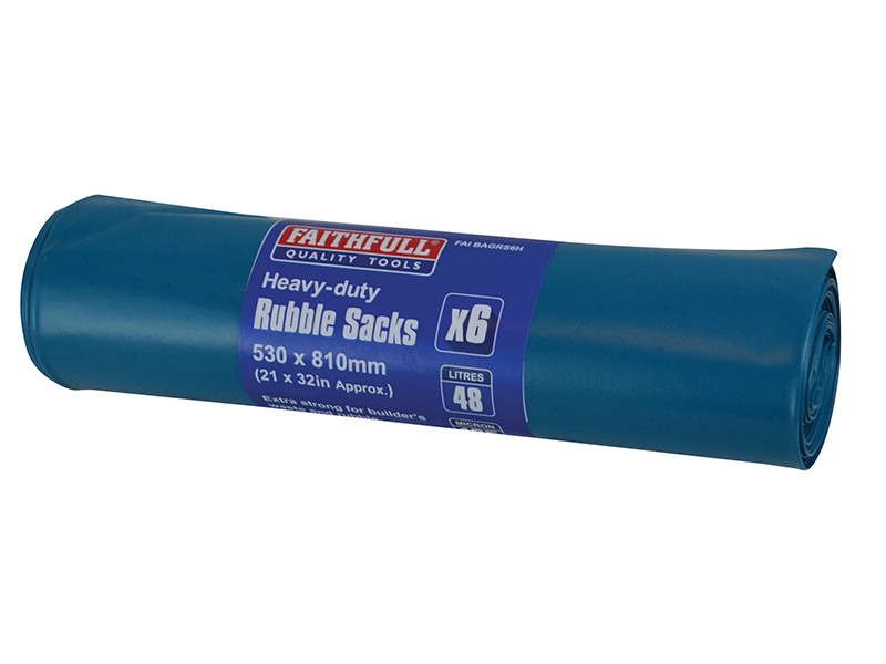 Faithfull FAIBAGRS6H Blue Heavy-Duty Rubble Sacks (Roll 6)