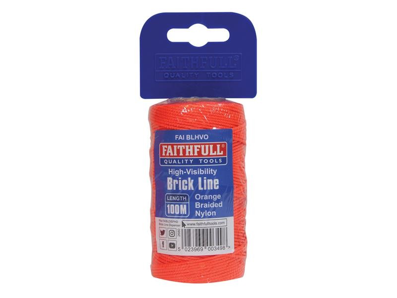 Faithfull FAIBLHVO Hi-Vis Nylon Brick Line 100m (330ft) Orange