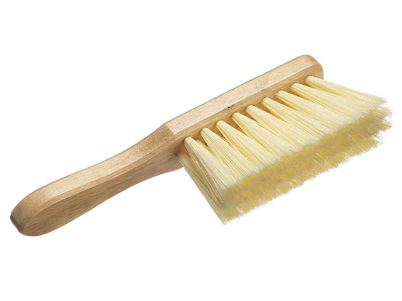 A brush with natural or synthetic bristles and an ergonomic handle, for applying coatings or cleaning surfaces.