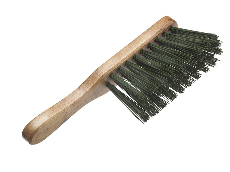A brush with natural or synthetic bristles and an ergonomic handle, for applying coatings or cleaning surfaces.
