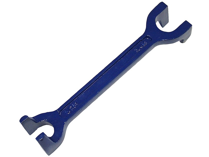A Faithfull basin wrench with a swivelling jaw on a long telescopic shaft, for tightening and removing tap back-nuts in confined under-sink spaces.