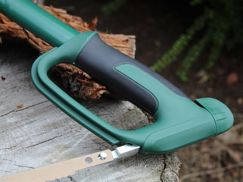 A saw with a hardened blade and a comfortable handle, for cutting timber, metal, or masonry.