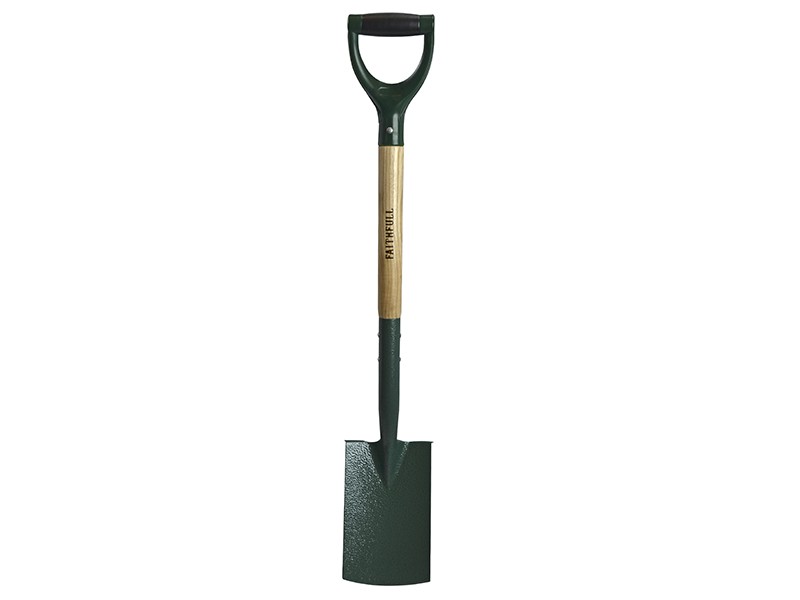 A Faithfull short-handled square-bladed spade with a steel blade and a wooden or fibreglass shaft, for general digging work.