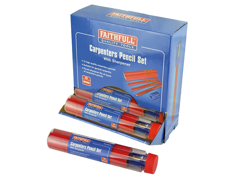 Faithfull FAICPDISP Carpenters Pencils Red (12 x Tubes of 12 + Sharpener)