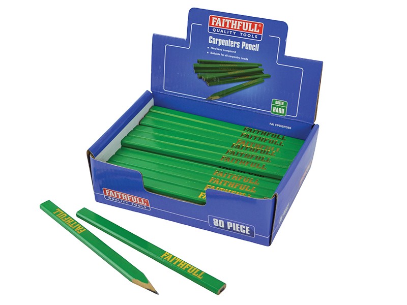 Faithfull FAICPDISPG80 Carpenter's Pencils - Green / Hard (Display 80)