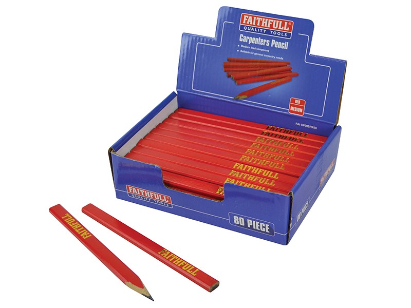 Faithfull FAICPDISPR80 Carpenter's Pencils - Red / Medium (Display 80)