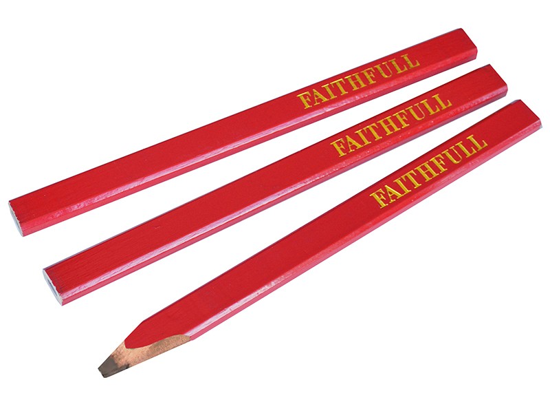 Faithfull FAICPR Carpenter's Pencils - Red / Medium (Pack 3)