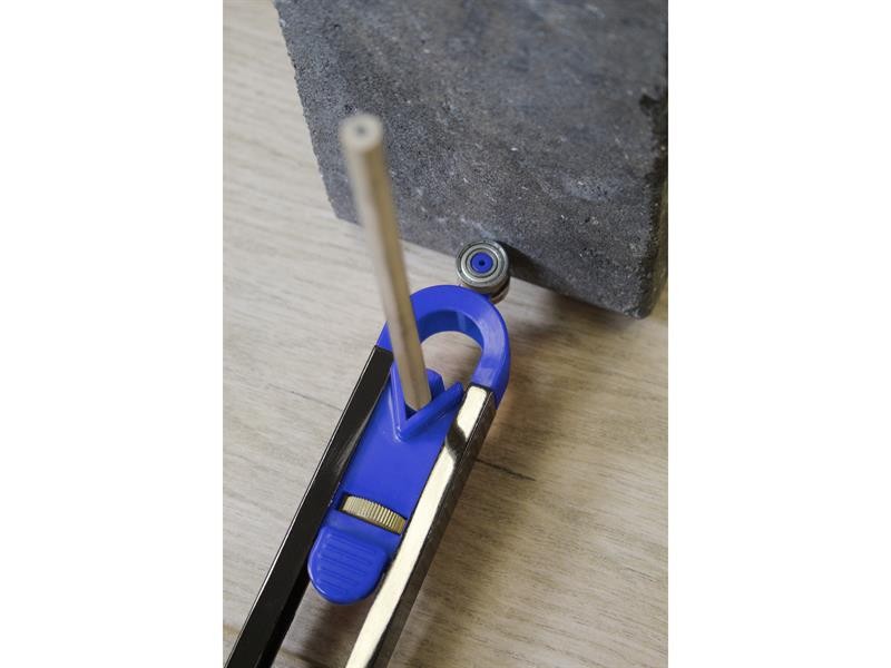 A Faithfull needle file with a hardened steel abrasive surface and a turned wooden or synthetic handle, for shaping and deburring metal.