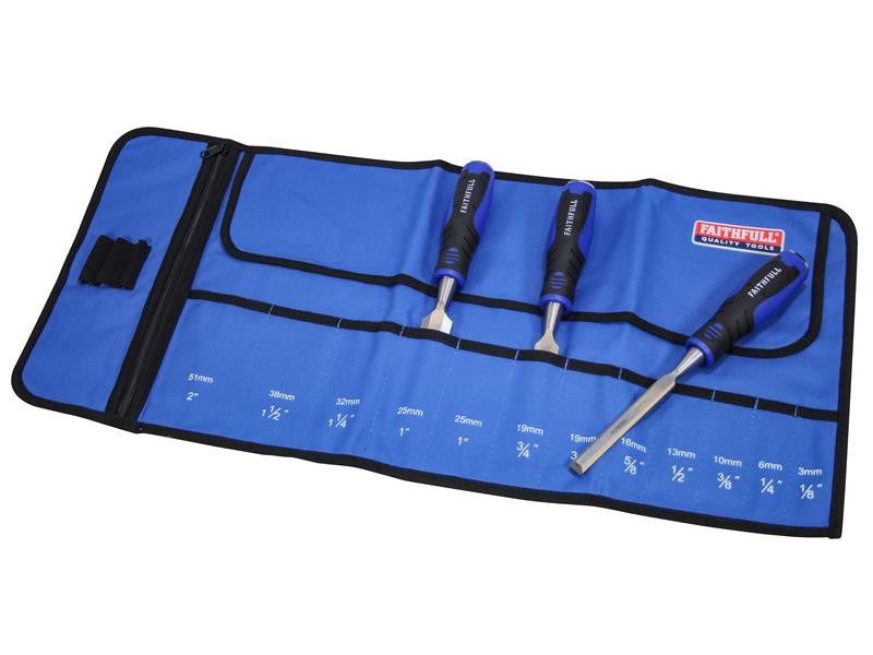 A hardened steel chisel with a bevelled cutting edge and a square-section body, for cutting stone, brick, or timber.