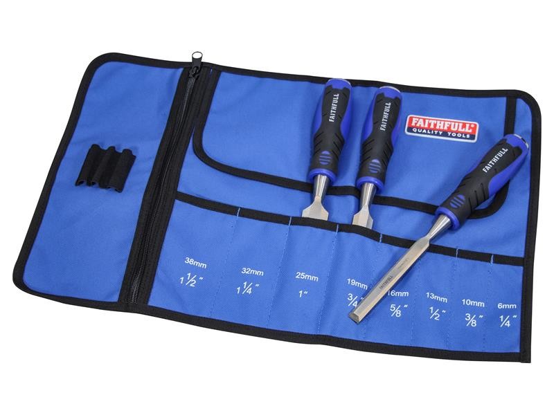 A hardened steel chisel with a bevelled cutting edge and a square-section body, for cutting stone, brick, or timber.