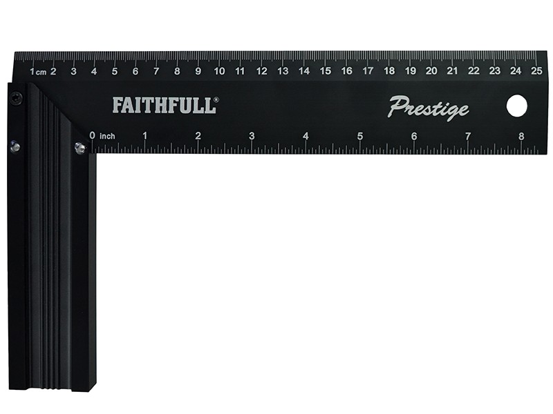A precision steel try square with a hardened blade and a machined stock, used for checking and marking right angles in woodworking and metalwork.