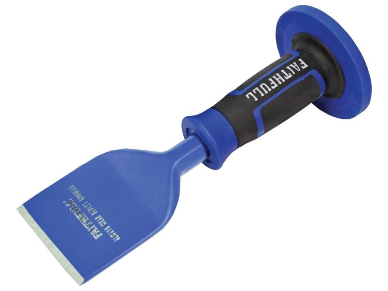 A hardened steel 57mm bolster chisel with a wide flat blade, used for cutting masonry, tiles, and breaking out concrete.